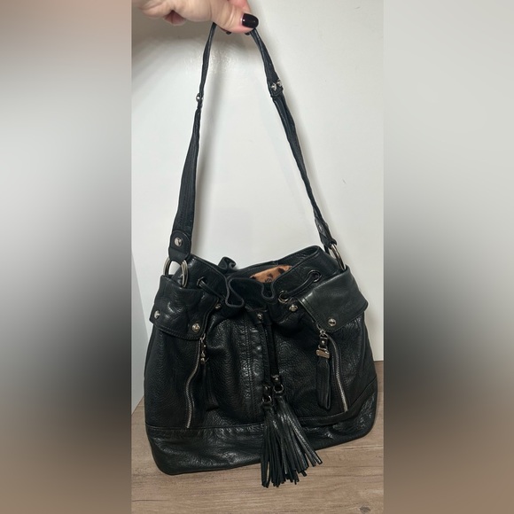 B MAKOWSKY Black Large Soft Genuine Leather Satchel Shoulder Handbag Purse. - Picture 1 of 15